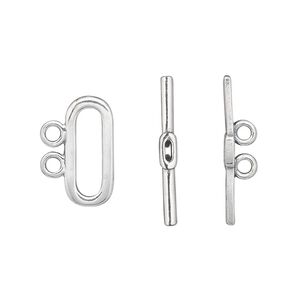 Clasp toggle 1pkg1 sterling silver, 16x7mm oval, 2-strand
