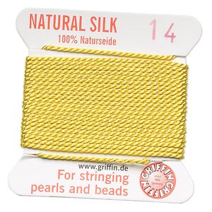 Thread, Griffin, silk, yellow, size #14. Sold per 2-meter card (approximately 78 inches).