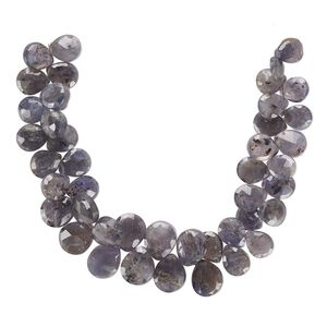 Iolite 1pkg1, hand-cut top-drilled faceted puffed teardrop bead natural 8 inch graduated 11x9mm-14x12mm