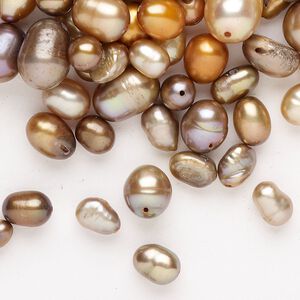 Freshwater pearl mix 1pkg1, top-drilled / center-drilled / herringbone-drilled rice / flat-sided rice, 2 ounce multi-brown 3mm-14x12mm cultured