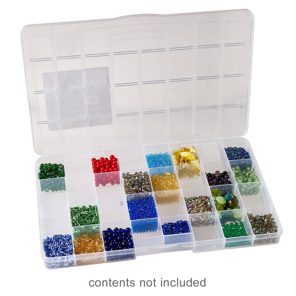 Organizer box, The Beadery®, 1pkg1, plastic, clear, 13-3/4 x 8-1/2 x 8-1/3 inches with 32 fixed compartments (2176). image number 1