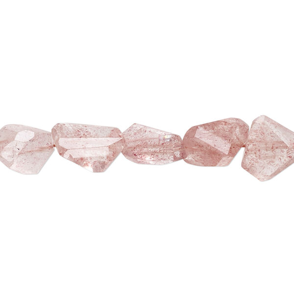 Bead, strawberry quartz (natural), 8x6mm-12x10mm hand-cut faceted freeform, B- grade, Mohs hardness 7. Sold per 8-inch strand, approximately 25 beads. image number 0