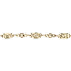 Chain, gold-finished "pewter" (zinc-based alloy), 4mm filigree and 3mm ball. Sold per pkg of 5 feet.