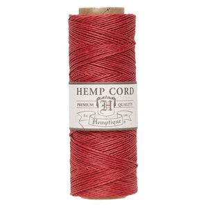 Cord, Hemptique®, polished hemp, red, 0.5mm diameter, 10-pound test. Sold per 205-foot spool.