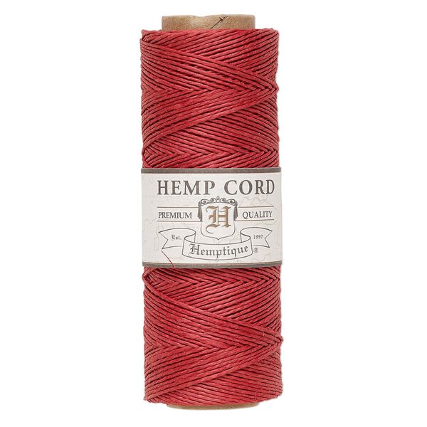 Cord, Hemptique®, polished hemp, red, 0.5mm diameter, 10-pound test. Sold per 205-foot spool. image number 0