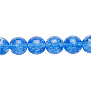 Bead, Czech crackle glass druk, blue, 10mm round. Sold per 15-1/2" to 16" strand.