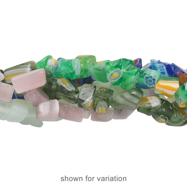 Bead mix, glass / millefiori glass / cat's eye glass, mixed colors, small chip. Sold per pkg of (5) 34-inch strands. image number 2