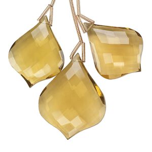 Golden quartz 1pkg3, hand-cut top-drilled fancy faceted teardrop bead 24x18mm / 28x22mm