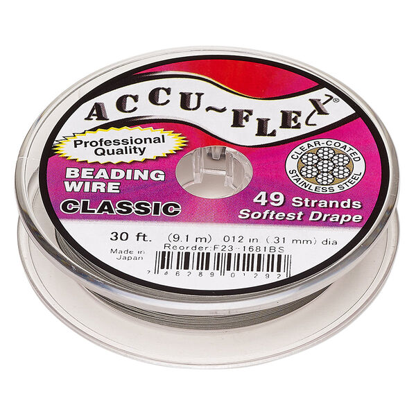 Beading wire, Accu-Flex®, nylon and stainless steel, clear, 49 strand, 0.012-inch diameter. Sold per 30-foot spool. image number 0