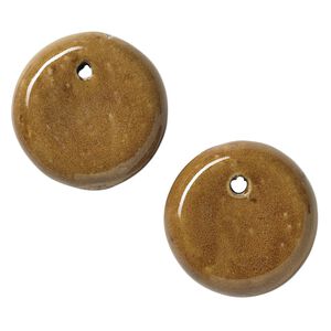Focal, ceramic, brown and tan, 42mm flat round, economy grade. Sold per pkg of 2.