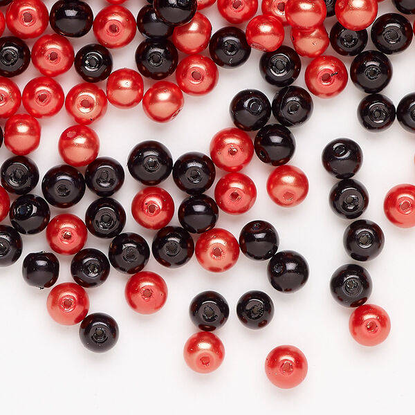 Glass pearl mix 1pkg250, black and orange, 4mm round image number 0