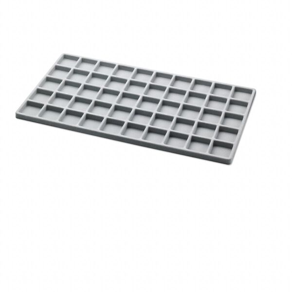 Tray insert, flocked velveteen, grey, 14 x 7-3/4 x 1/2 inches with (50) 1-1/4 x 1-1/4 inch compartments. Sold per pkg of 2. image number 0
