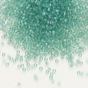 Seed bead, Delica®, glass, pkg/50g, #11 round, translucent glazed luster seafoam (DB-0112).