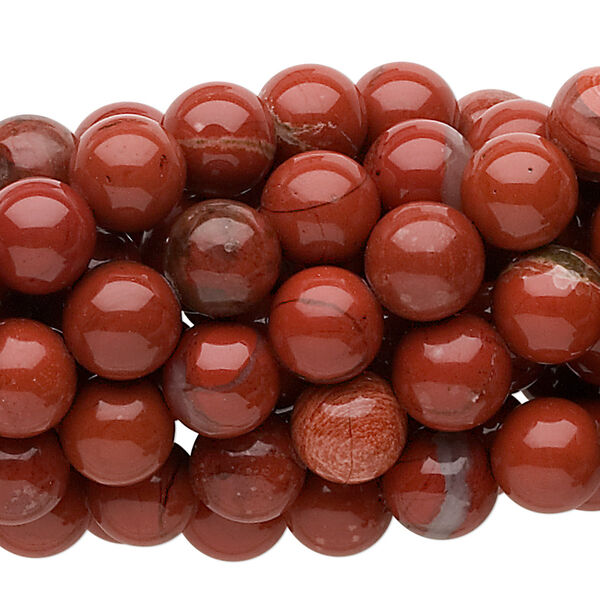 Bead, red jasper (natural), 8mm round, C grade, Mohs hardness 6-1/2 to 7. Sold per pkg of (10) 15-1/2" to 16" strands. image number 0