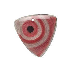 Drop, resin and cotton, pink / black / grey, 27mm single-sided triangle with bullseye pattern. Sold individually.