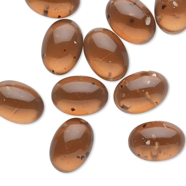 Cabochon, resin, transparent honey and opaque multicolored, 14x10mm non-calibrated oval with speckles. Sold per pkg of 10. image number 0
