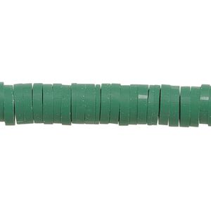 Bead, polymer clay, opaque dark green, 8x2mm heishi. Sold per pkg of (2) 15-1/2" to 16" strands.