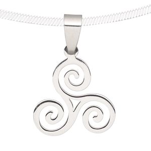 Pendant, stainless steel, 20.5x19mm matte and shiny triskele. Sold individually.