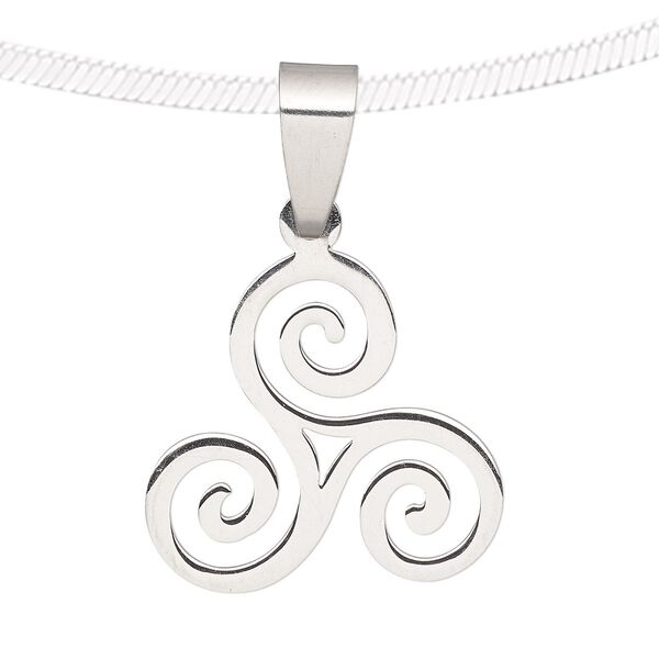 Pendant, stainless steel, 20.5x19mm matte and shiny triskele. Sold individually. image number 0
