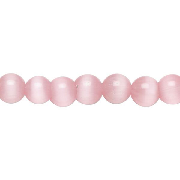 Bead, cat's eye glass (fiber optic glass), opaque light pink, 7mm round. Sold per 15-1/2" to 16" strand. image number 0