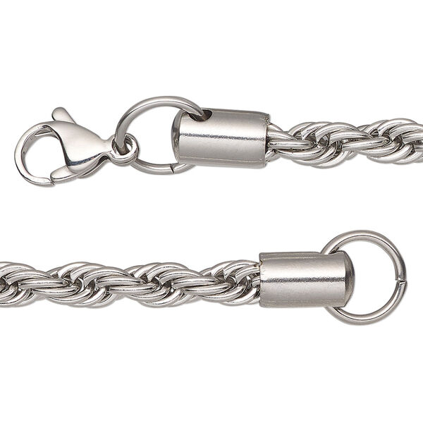 Chain, stainless steel, 4.9mm French rope, 24 inches with lobster claw clasp. Sold individually. image number 0