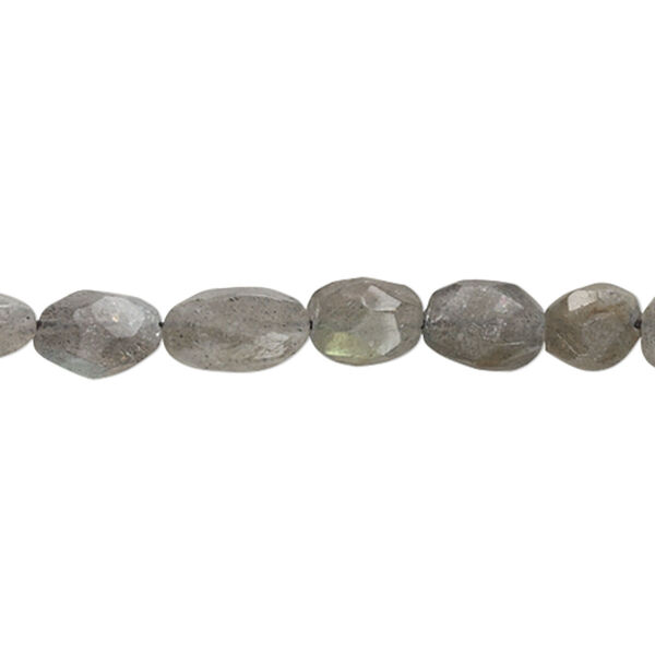 Bead, labradorite (natural), 7x5mm-11x9mm hand-cut faceted puffed oval, C grade, Mohs hardness 6 to 6-1/2. Sold per 13-inch strand. image number 0