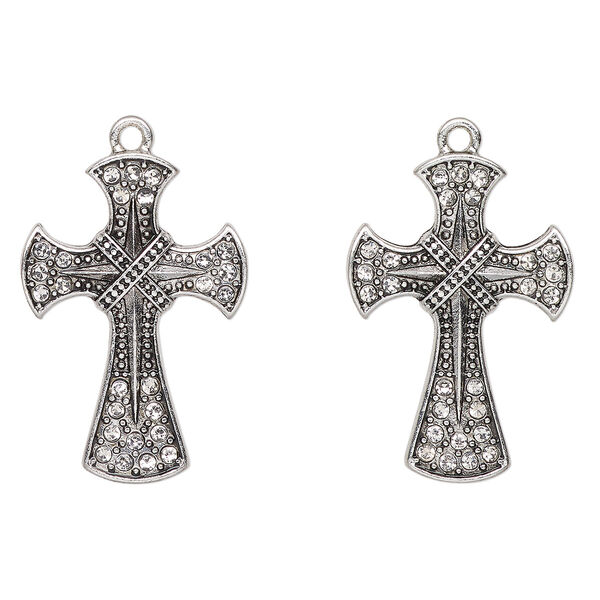 Focal, antique silver-finished "pewter" (zinc-based alloy), 31x21mm fancy cross. Sold per pkg of 2. image number 0