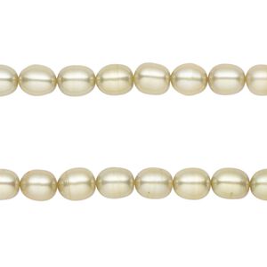 Pearl, cultured freshwater (dyed), khaki, 5-6mm rice, C grade, Mohs hardness 2-1/2 to 4. Sold per pkg of (2) 15" to 16" strands.