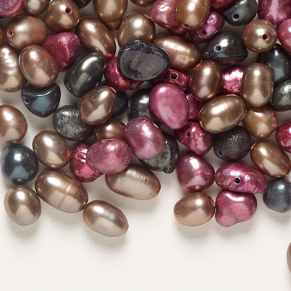 Pearl cultured freshwater 1pk, 5-7mm flat-sided potato dyed bronze mulberry dark teal 1 ounce image number 0