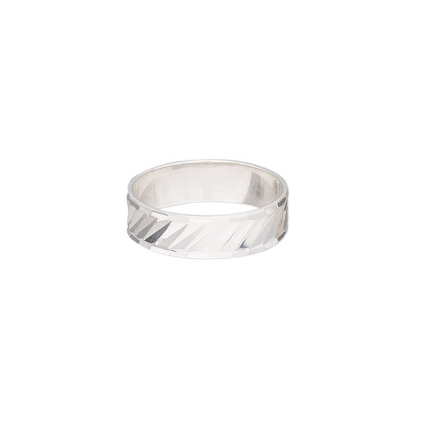 Ring, sterling silver, 6mm wide with diamond-cut lines, size 9. Sold individually. image number 0