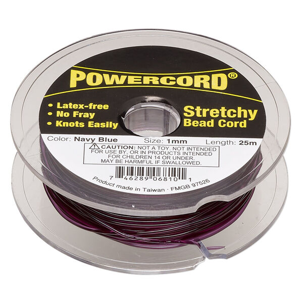 Cord, Powercord®, elastic, navy blue, 1mm, 14-pound test. Sold per 25-meter spool. image number 0