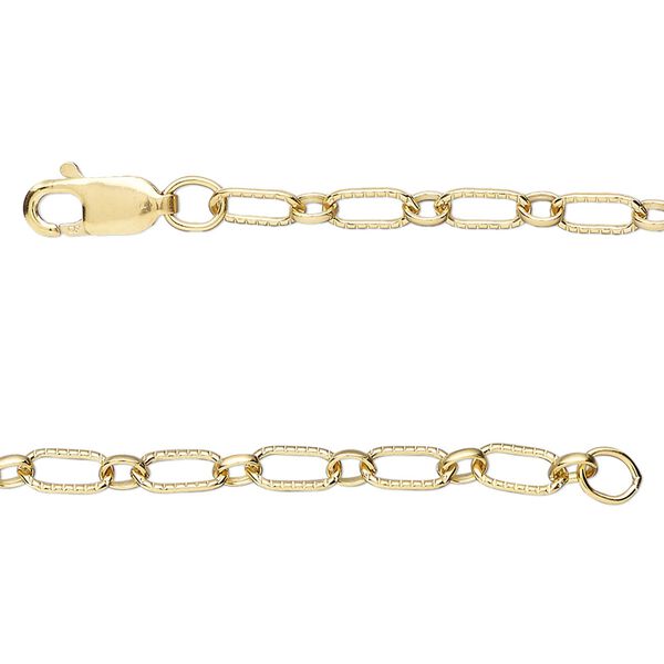 Chain, 14Kt gold-filled, 3.3mm textured oval long and short, 16 inches with lobster claw clasp. Sold individually. image number 0