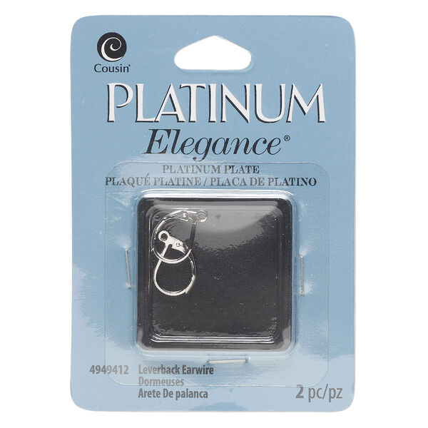 Ear wire, platinum-plated copper, 13.5mm with open loop. Sold per pair. image number 0