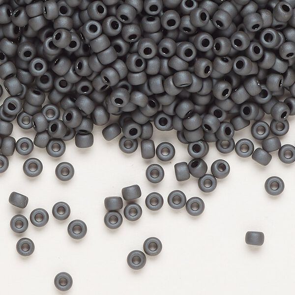 Seed bead, Miyuki, glass, pkg/50g, #8 rocaille, opaque matte metallic glazed luster slate (RR-2065). image number 0