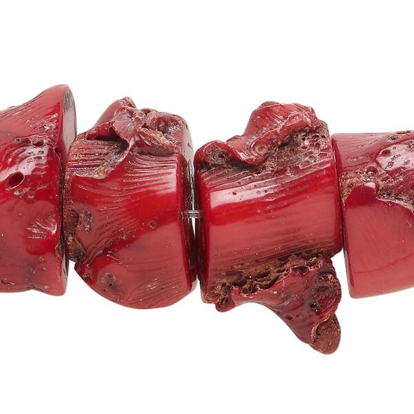 Bead, bamboo coral (dyed), red to dark red, 10-18mm freeform, Mohs hardness 3-1/2 to 4. Sold per 15-inch strand. image number 0