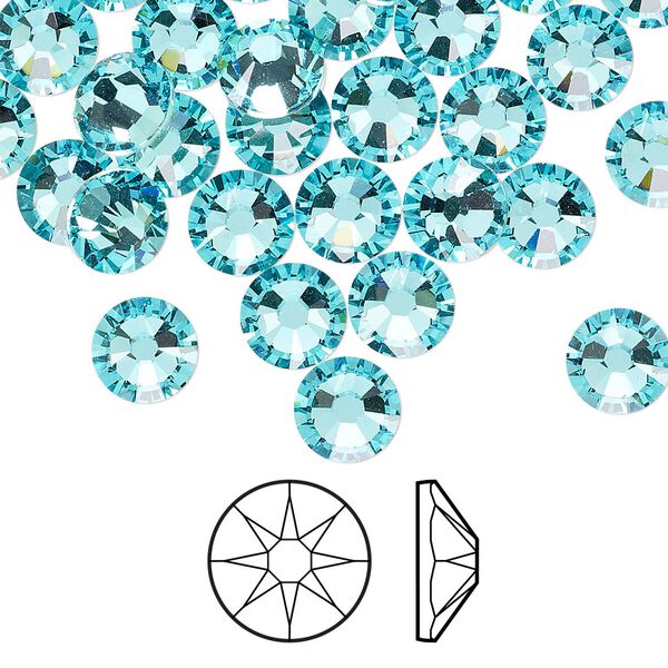 Flat back 144pk light turquoise foil back, Swarovski® 7.07-7.27mm rose round SS34 2088 image number 0