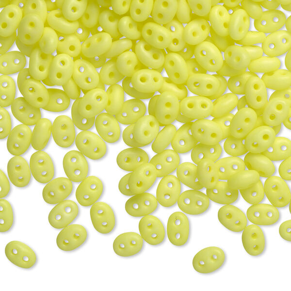 Seed bead, Preciosa Twin™ Czech glass, pkg/250g, 5x2.5mm oval, opaque matte neon yellow, (36786). image number 0