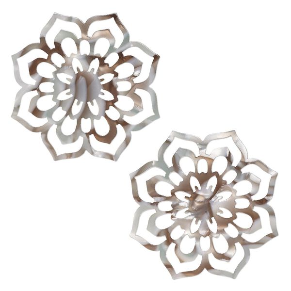 Focal, resin, grey and brown, 50mm flower with cutouts. Sold per pkg of 2. image number 0