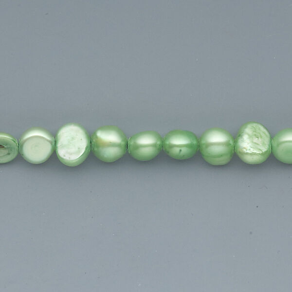 Pearl, cultured freshwater (dyed), avocado, 5-6mm flat-sided potato, D grade, Mohs hardness 2-1/2 to 4. Sold per 15-inch strand. image number 0