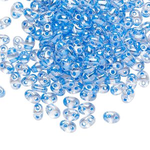Seed bead, Preciosa Twin™ Czech glass, pkg/10g, 5x2.5mm oval, transparent sea blue terra color-lined clear, (38636).