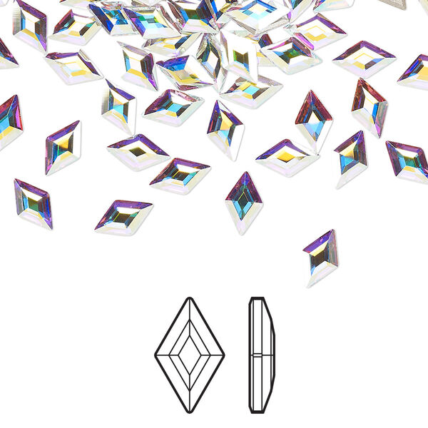 Flat back 6pk crystal AB foil back, Crystal Passions® 6.6x3.9mm diamond 2773 image number 0