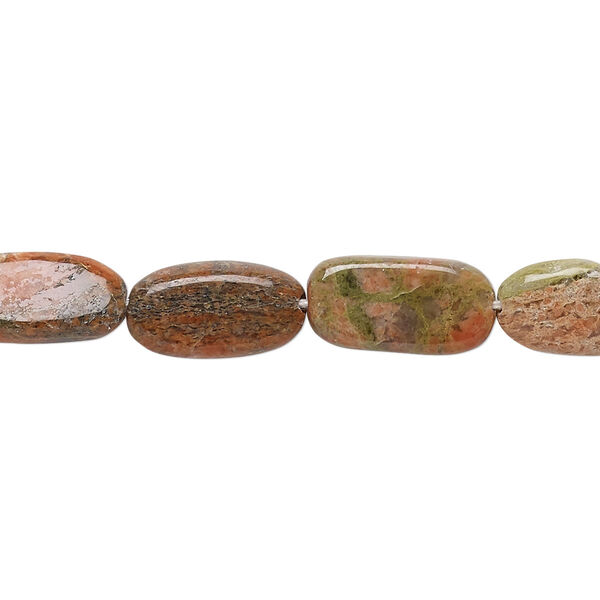 Bead, Indian unakite (natural), 10x7mm-16x9mm hand-cut flat oval, B- grade, Mohs hardness 6 to 7. Sold per 13-inch strand. image number 0