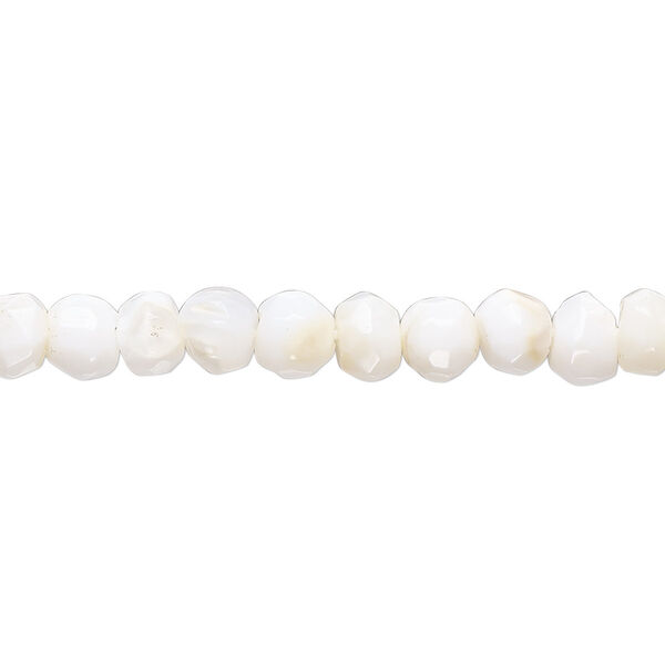 Bead, white opal (natural), 5x3mm-6x4mm hand-cut faceted rondelle and round, C grade, Mohs hardness 5 to 6-1/2. Sold per 14-inch strand, approximately 80 beads. image number 0