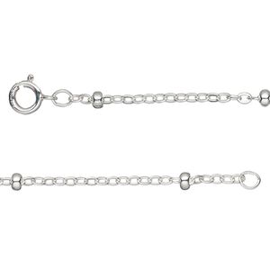 Chain, sterling silver, 1.8mm flat cable and 3x1.5mm rondelle, 16 inches with springring clasp. Sold individually.
