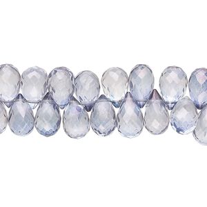 Quartz crystal 1pkg1, hand-cut top-drilled micro-faceted teardrop bead 7 inch 8x5mm-13x7mm