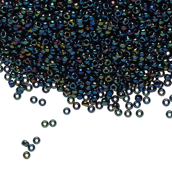 Seed bead, Miyuki, glass, pkg/25g, #11 rocaille, opaque metallic iris dark blue, (RR-452). image number 0