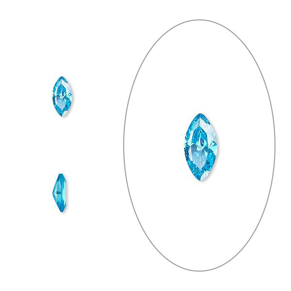 Gem, cubic zirconia, zircon blue, 6x3mm faceted marquise, Mohs hardness 8-1/2. Sold per pkg of 5. image number 0