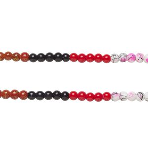 Bead, coated glass, opaque mixed colors, 6-6.5mm round. Sold per pkg of (2) 7-inch strands, approximately 70 beads.