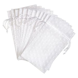 Pouch, flocked organza, white, 10x6 inches with dots pattern and drawstring closure. Sold per pkg of 12.