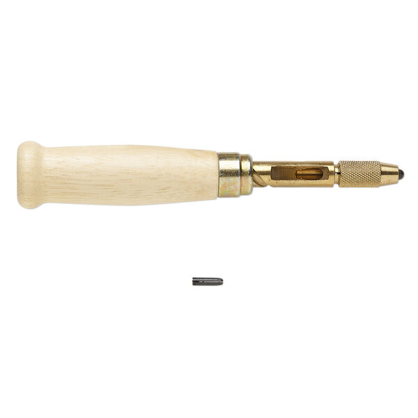 Drill punch, wood with gold-finished brass and steel, 6 inches with 22mm collet. Sold per 3-piece set. image number 0
